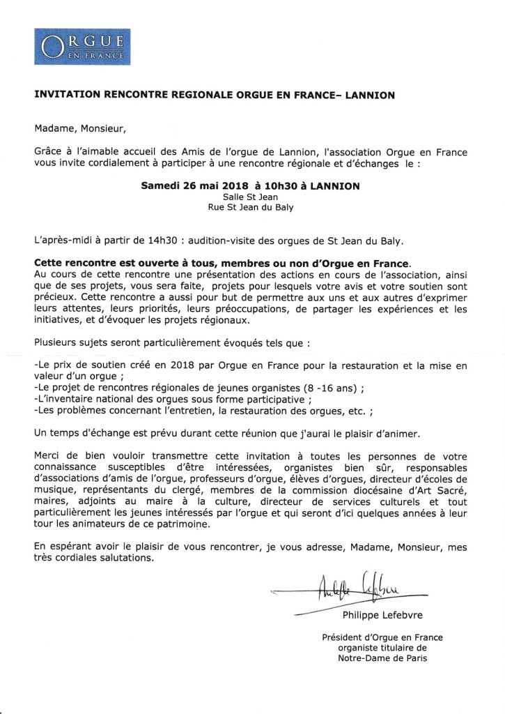 Invitation Orgue en France 26 mai 2018